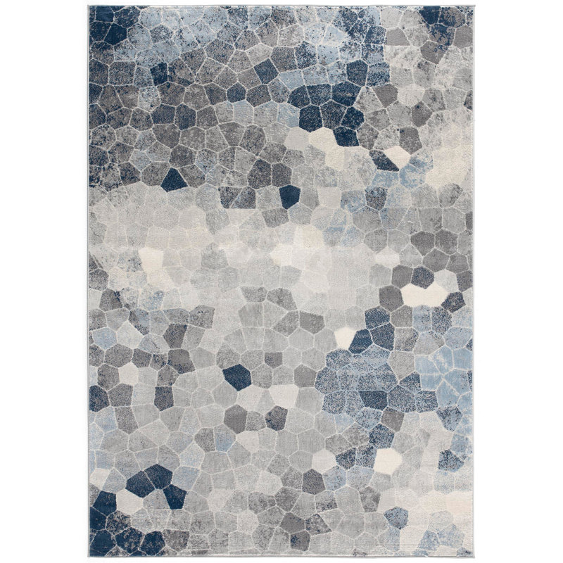 Rug Branch Joni 2' x 3' (2'3" x 3'3") Blue/Beige Stone Mosaic Indoor Doormat Rug, Contemporary, Low Pile, Stain-Resistant Entry Carpet - Front Door, Mudroom, Hallway and Kitchen