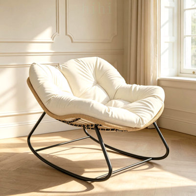 Fauteuil à bascule berçant, conception surdimensionnée avec coussin pour la détente intérieure et extérieure, parfait pour la cour, le patio et le jardin