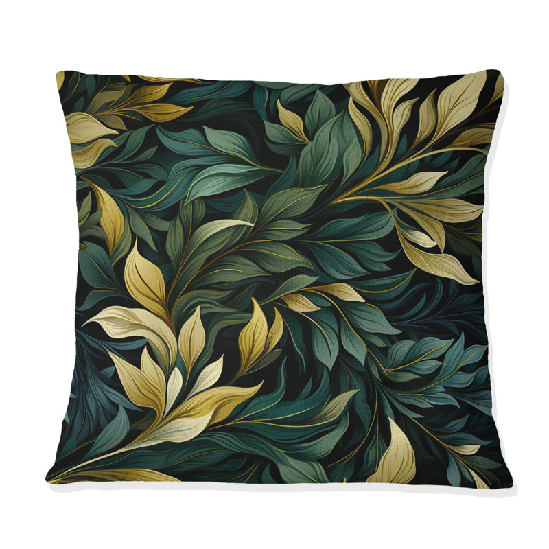 Coussin décoratif à imprimé floral feuille verte et jaune Harmony III, H 16 po x l 16 po