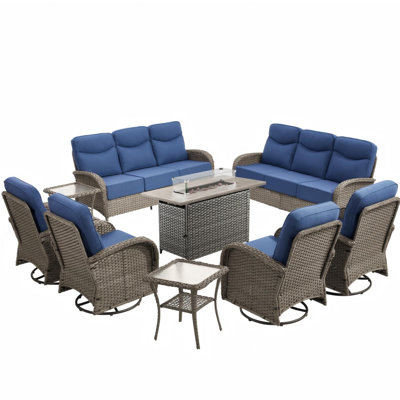 Ensemble de conversation pour canapé 9 pièces avec chaises pivotantes et foyer extérieur 9 pièces