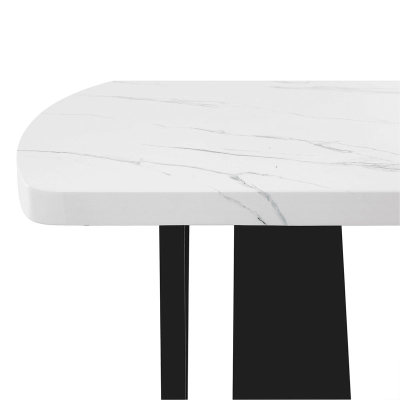 Table de salle à manger moderne en faux marbre 63 "avec plateau en marbre avec pieds géométriques robustes, table de cuisine et de salle à manger élégante pour la maison, appartement, bureau, facile à assembler