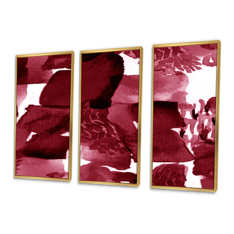 Abstrait bourgogne abstrait sur fond blanc - ensemble d'art moderne sur toile encadrée moderne de 3