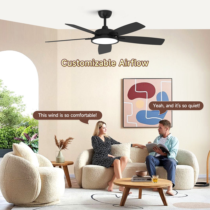 2pcs 52 Inch Ceiling Fan With Light With Remote Control, Black