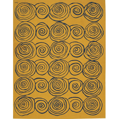 Yellow Handwoven Wool Golden Swirls Geometric Modern Contemporary Carpet Rug