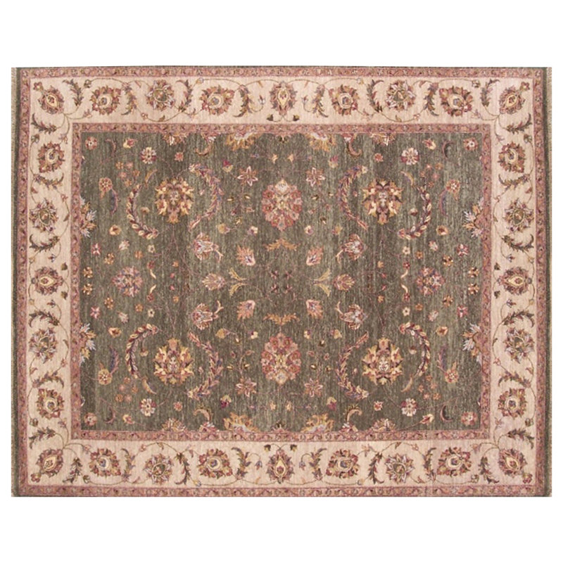 Tapis zone en laine vert/beige 8 pi x 10 pi à main one-of-kind noué la sage Carnell