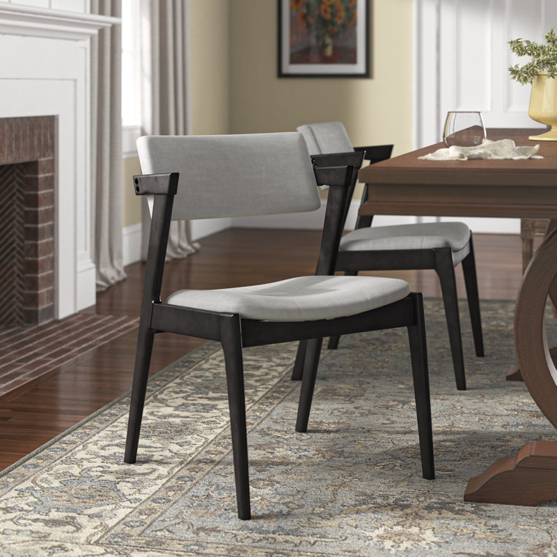 Keeler 18.11'' H Upholstered Side Chair, Dark Brown Frame with Light Gray Seat