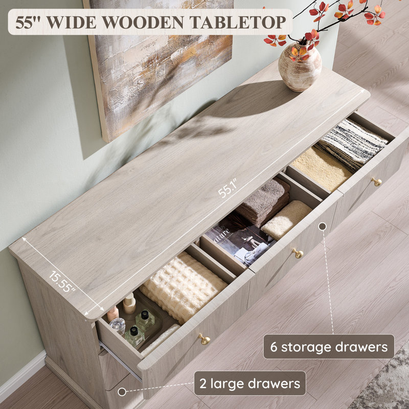 Commode 8 tiroirs pour chambre Abarca, Crème, 8