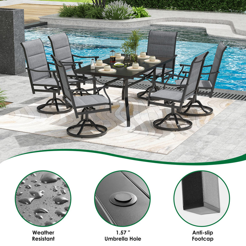 6 Person Rectangular Outdoor Dining Set, Gray