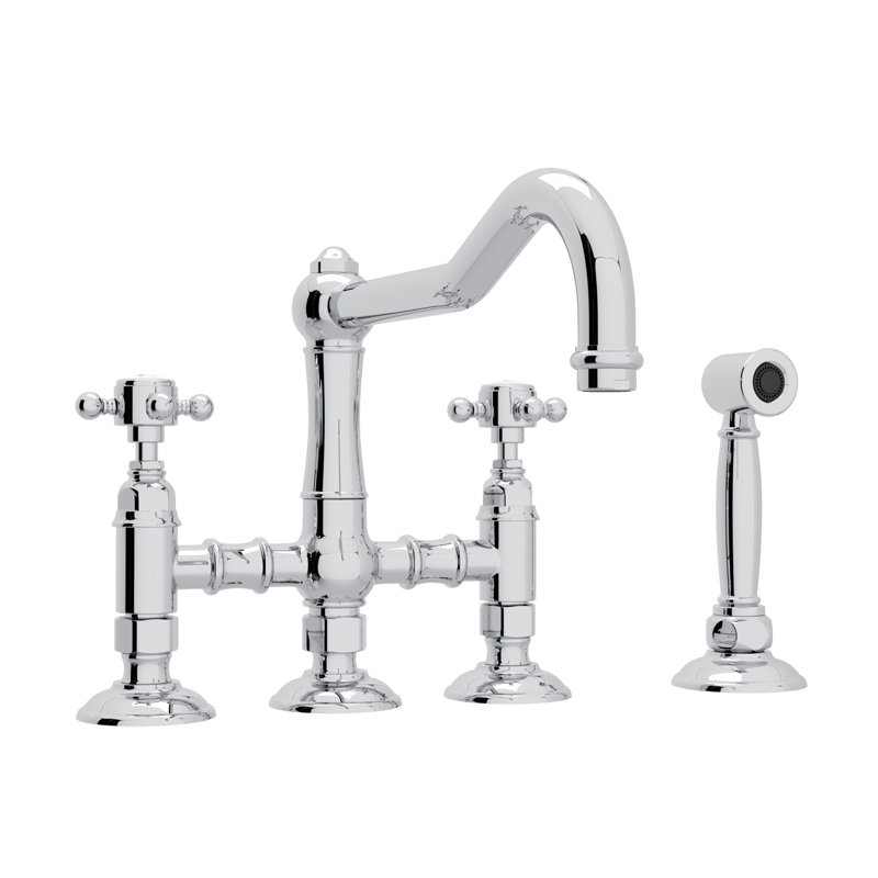 Acqui® Bridge Faucet with Handles, Polished Chrome, Cross Handle