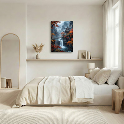 Art mural sur toile noir encadré pour le salon, la chambre à coucher, le bureau ou le vestibule - décoration murale décorative avec temple de montagne