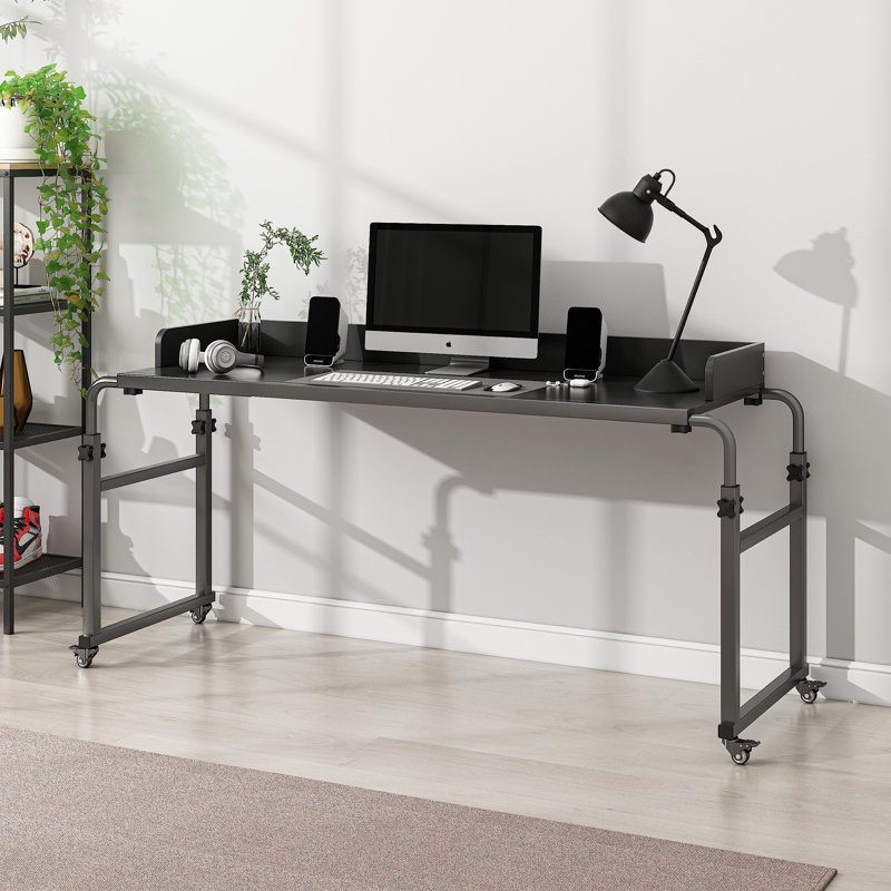Overbed Table With 360° Wheels, Queen Size Mobile Bed Desk, Recliner Table Over Bed Table Adjustable Height And Length Overbed Table With Heavy Duty Metal Leg For Hospital And Home Use