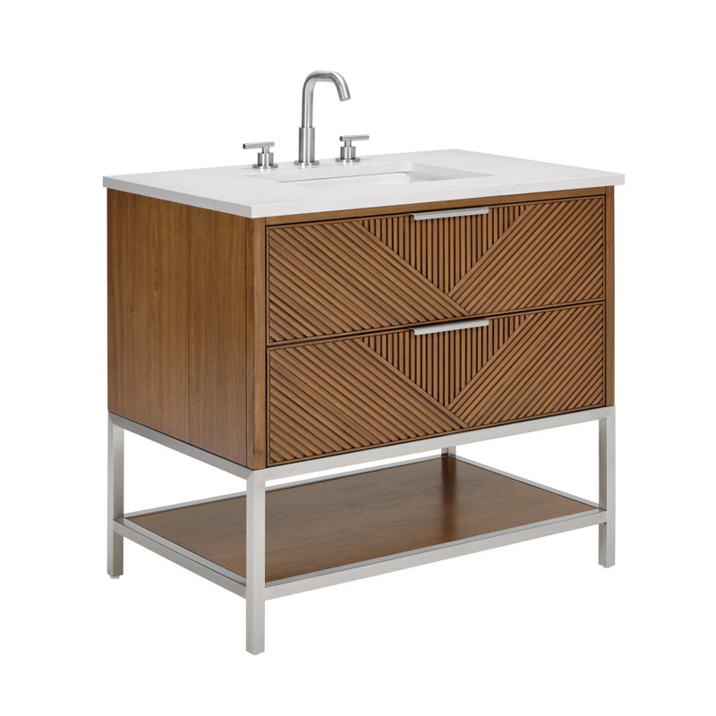 Diamond 36'' W Single Vanity, Matte Black, Walnut, White Quartz