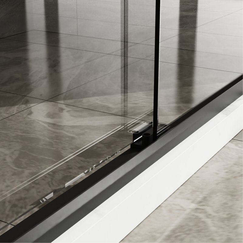 Porte de douche 60 po X 72 - Verre trempé transparent, noir mat, attrayant aluminium noir de 60 po x 72 po, coulissant en douceur