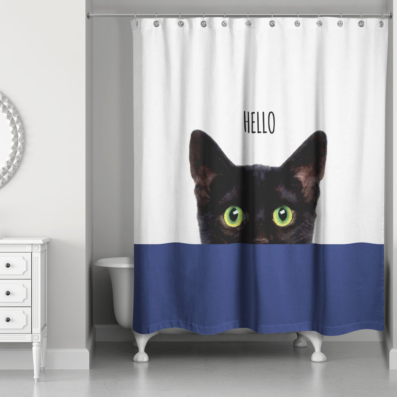 Rideau de douche simple Cats Collection, Blanc / Bleu marine