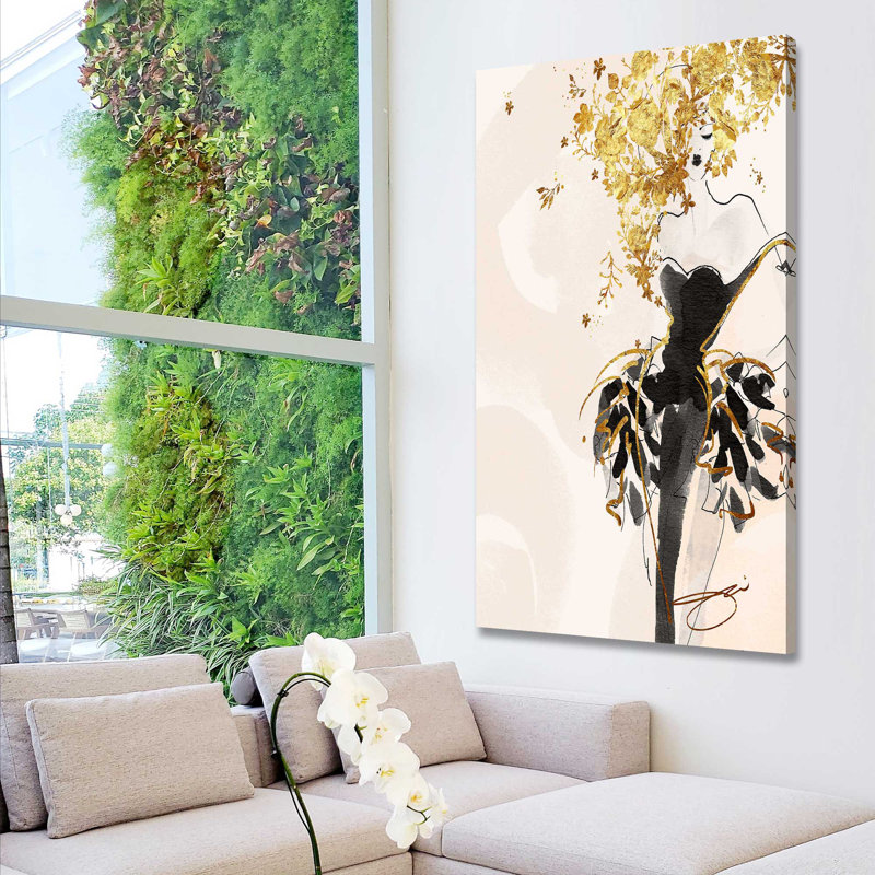 Gold Flower Girl 2 (Vertical) par By Jodi - impression, H 30 po x l 18 po x P 1 po, Toile tendue