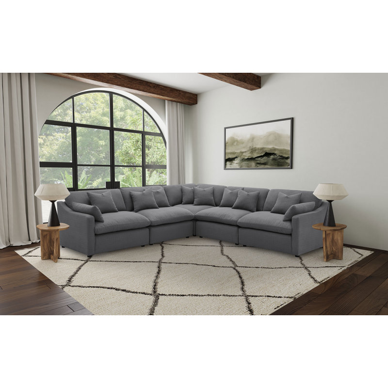 Canapé modulaire rembourré 5 pièces Hobson, Polyester gris anthracite