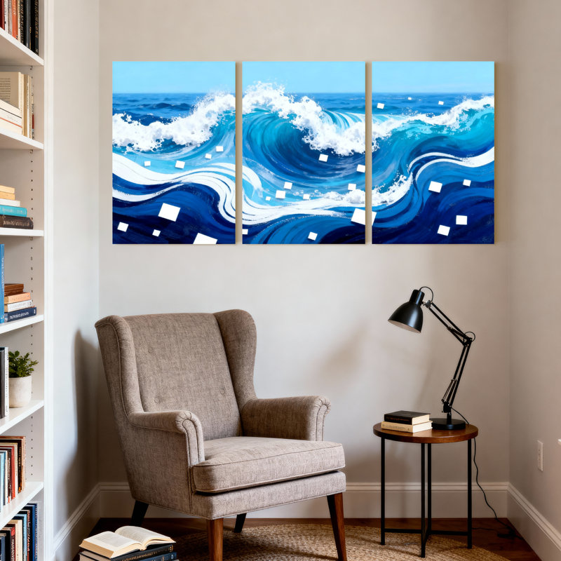 Nautique et plage, vagues océaniques, ensemble de 3 impressions sur toile, H 24 po x l 48 po