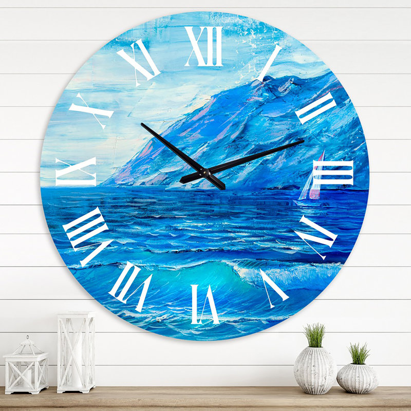 Morning Sunlight On The Sea Waves II - Nautical & Coastal wall clock, Large