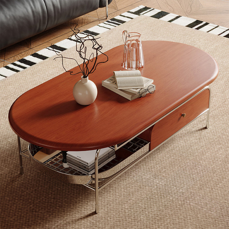 Table basse moderne simple ovale en acier inoxydable, 18.1" H x 51.2" L x 27.6" W