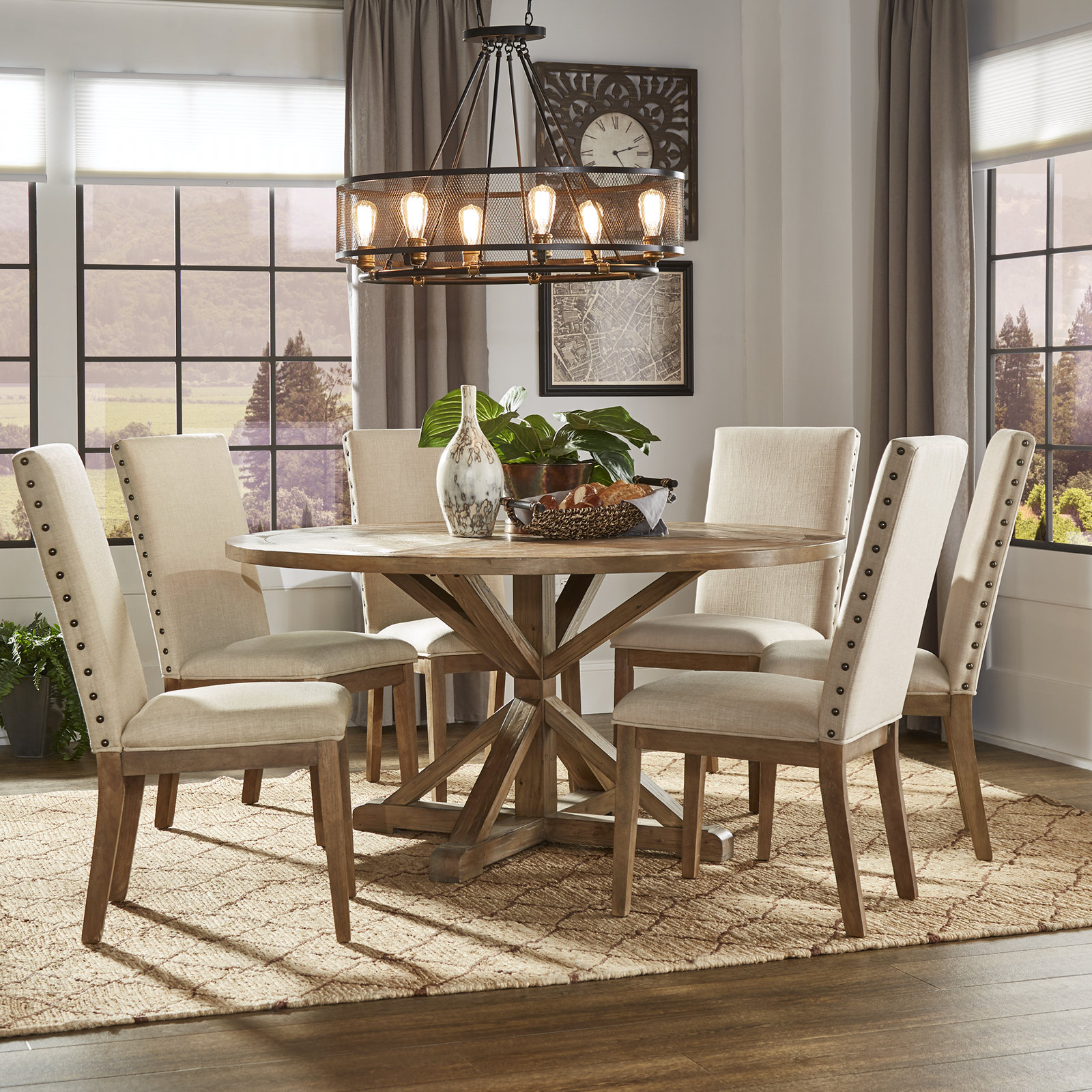 Deane 6 - Person Pedestal Dining Set, Beige