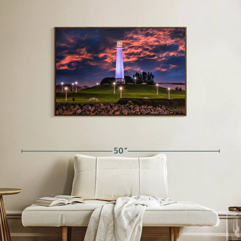 Phare de Long Beach, Cadre flottant noyer, 40 po x 27 po