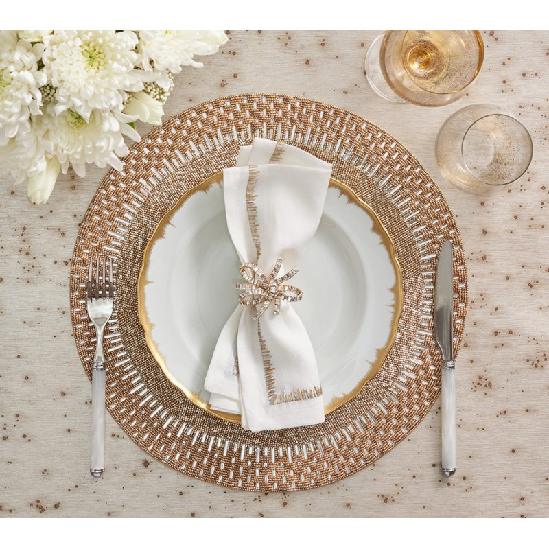 Filament 21" Linen Napkin, White/Gold/Silver