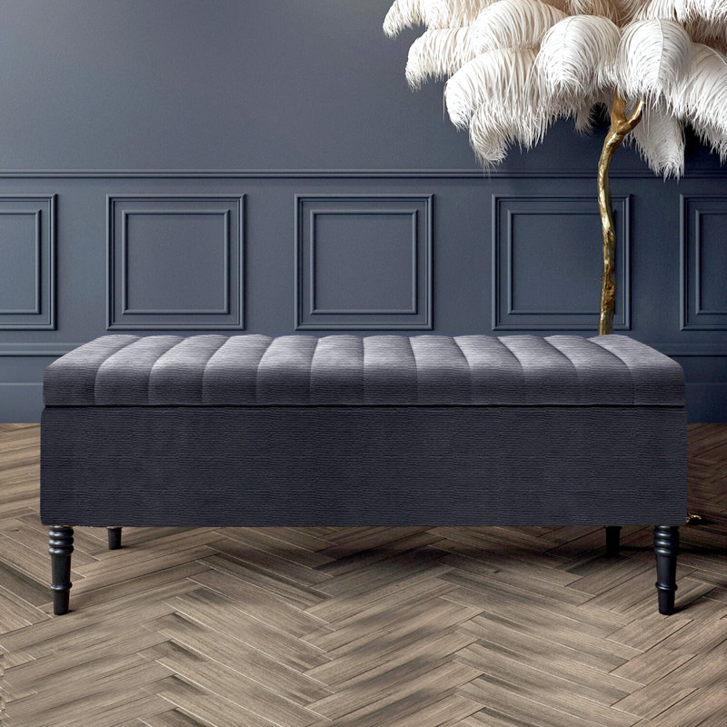 Paris Striped Ottoman Storage Bench - Upholstered Naples Shoes Bench with Black Turned Wooden Legs, 50cm H x 180cm W x 40cm D