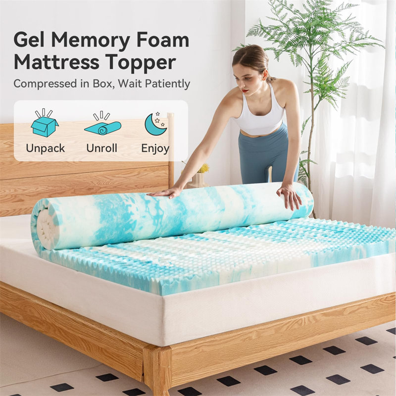5 Zone Memory Foam Mattress Topper, Comfortable Mattress Topper For Back Pain Relief, Gel Infused Bed Topper, Blue, 2