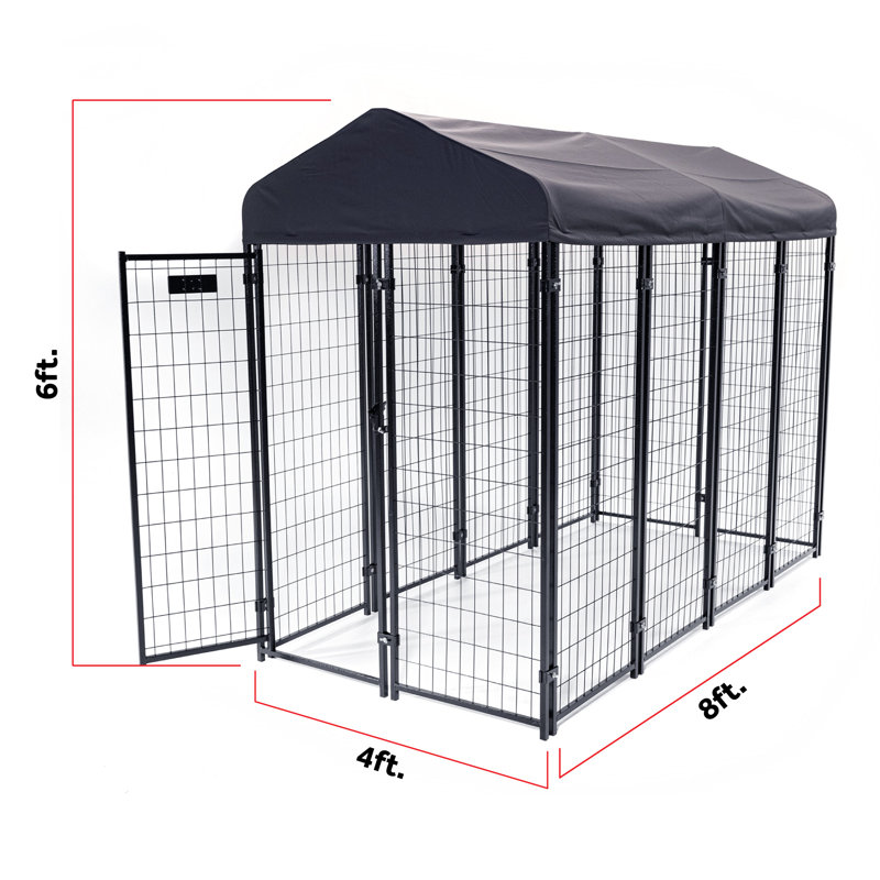 Black Steel Frame Outdoor Dog Kennel with Waterproof Canopy