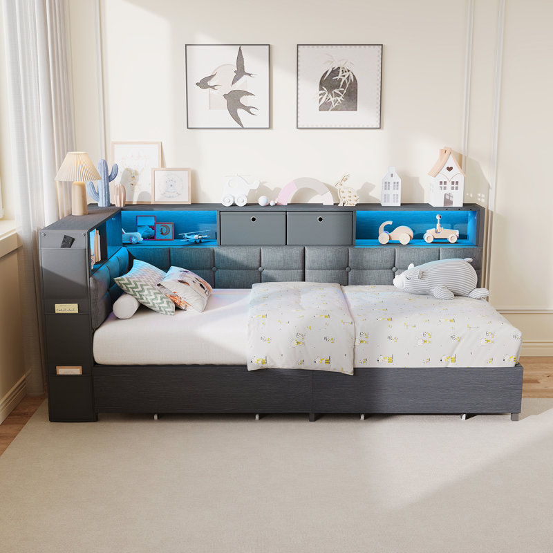 Upholstered Linen Daybed, European Single (90 x 200 cm), Grey