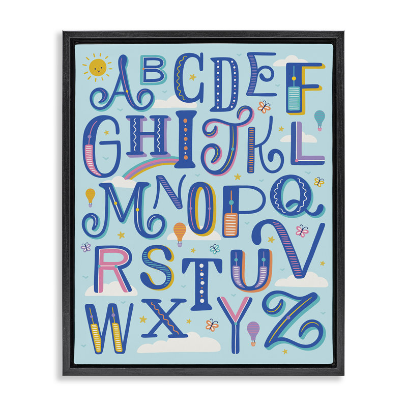 «Alphabet Letters in Sky», art mural par Jalynn Heerdt, H 31 po x l 25 po, Cadre flottant noir de jais