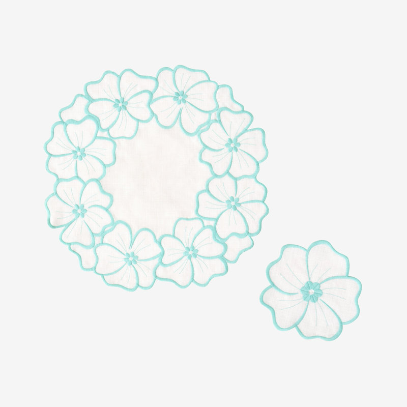 Chrsitine Linen Embroidered Round Table Runners, Green