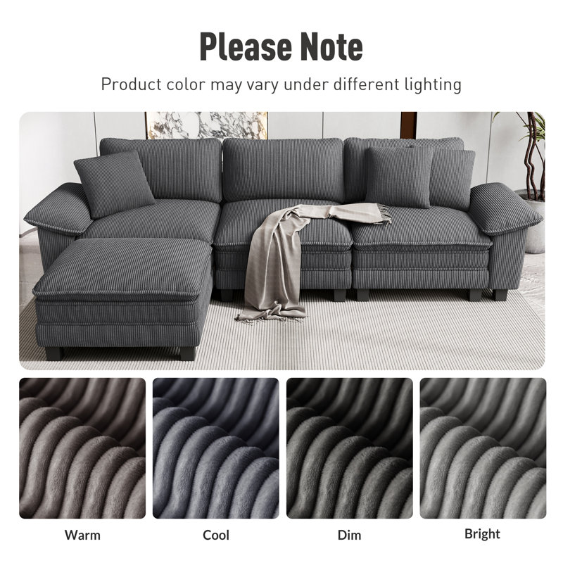 53.5" Comfy Cloud Couch Deep Seat Sofa Chair With Throw Pillow, Light Gray Corduroy