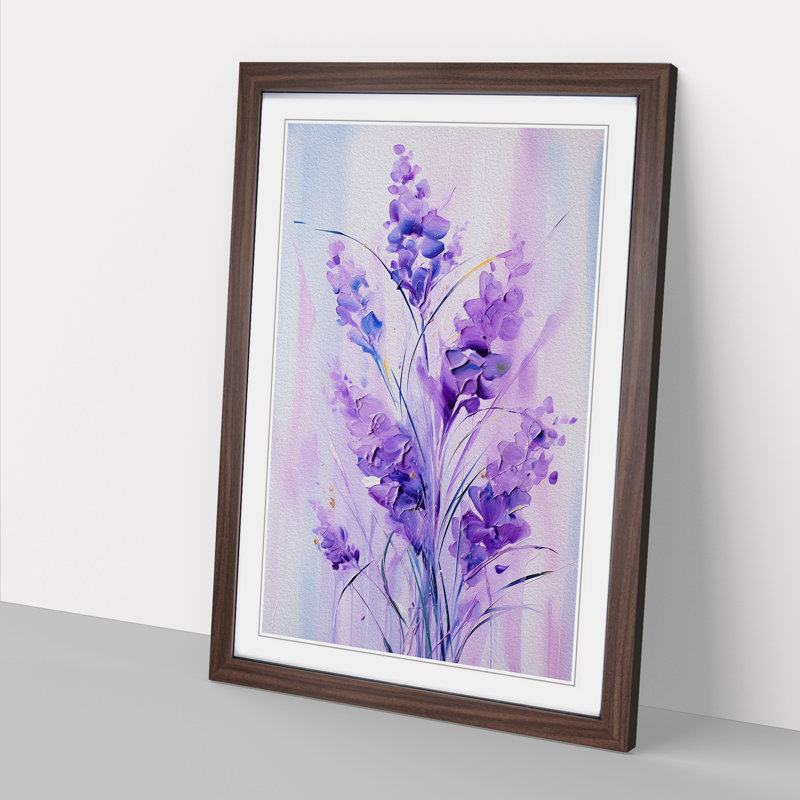 Lavender Flower Gestural Art - Framed Print, 34cm H x 25cm W x 2cm D, Walnut Framed