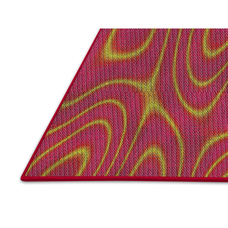 Tapis rose/motif jaune à motif, Rectangle 5 pi x 7 pi
