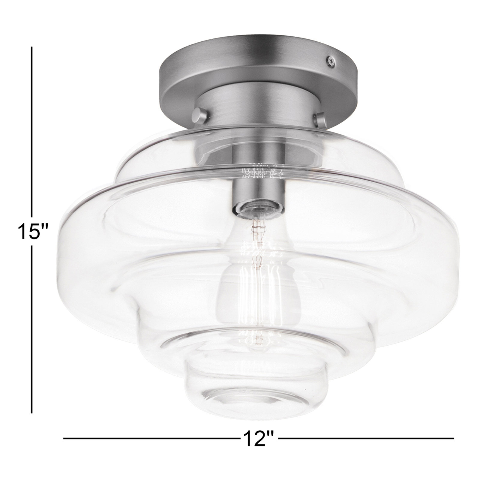 Hopson Single Light Glass Flush Mount, Satin Nickel