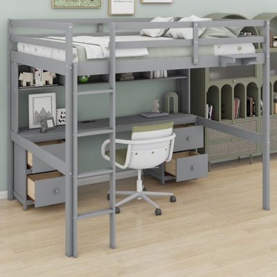 Loft Bed With Desk, Cabinets, Drawers And Bedside Tray, Charging Station