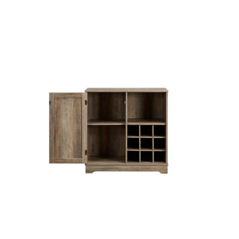 Armoire à vin avec tablettes réglables, tiroir de style gris délavé, armoire à vin, porte de grange et tablette