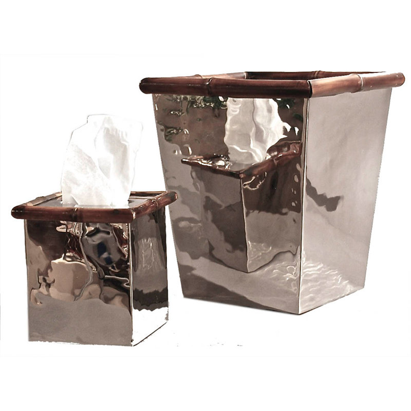 Nickel With Bamboo Waste Basket