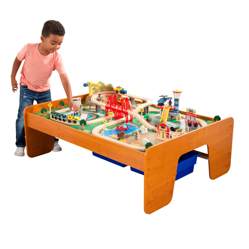 Ride Around Town Wooden Train Set with Table and 100 Pieces