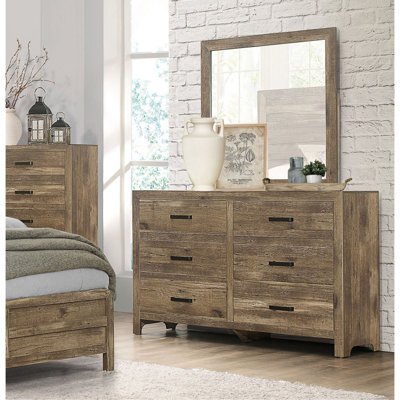 Commode de style rustique avec 6 tiroirs de rangement et meubles de chambre à coucher en bois