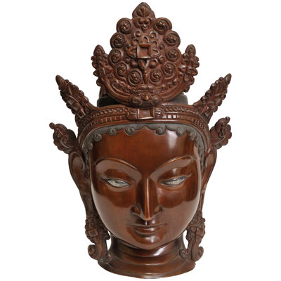 Copper Goddess Tara Head with Five-Crested Crown – Handcrafted Buddhist Deity Bust for Altar & Meditation Decor