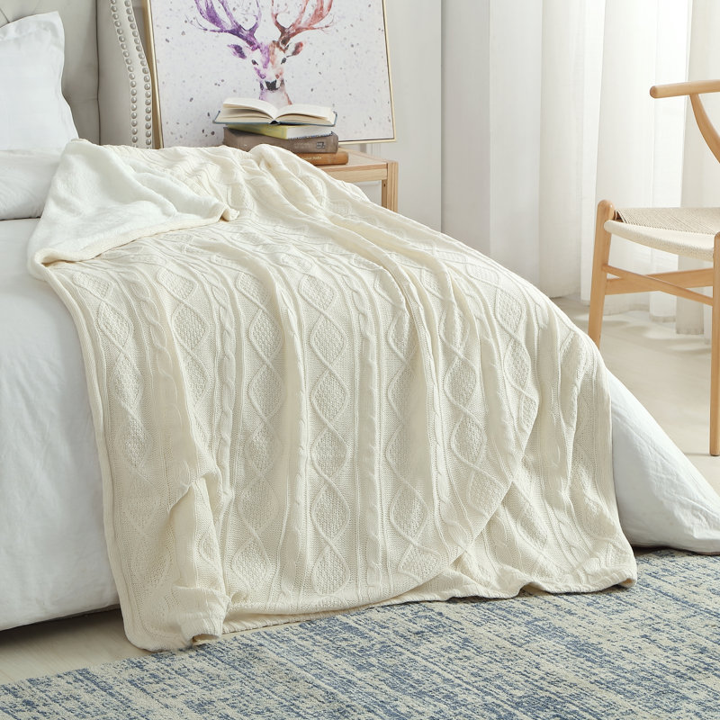 Jeté en tricot Yara 50 po x 60 po Yara, Blanc crème