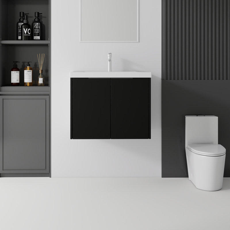 Meuble-lavabo flottant avec lavabo, Black, L 24 po