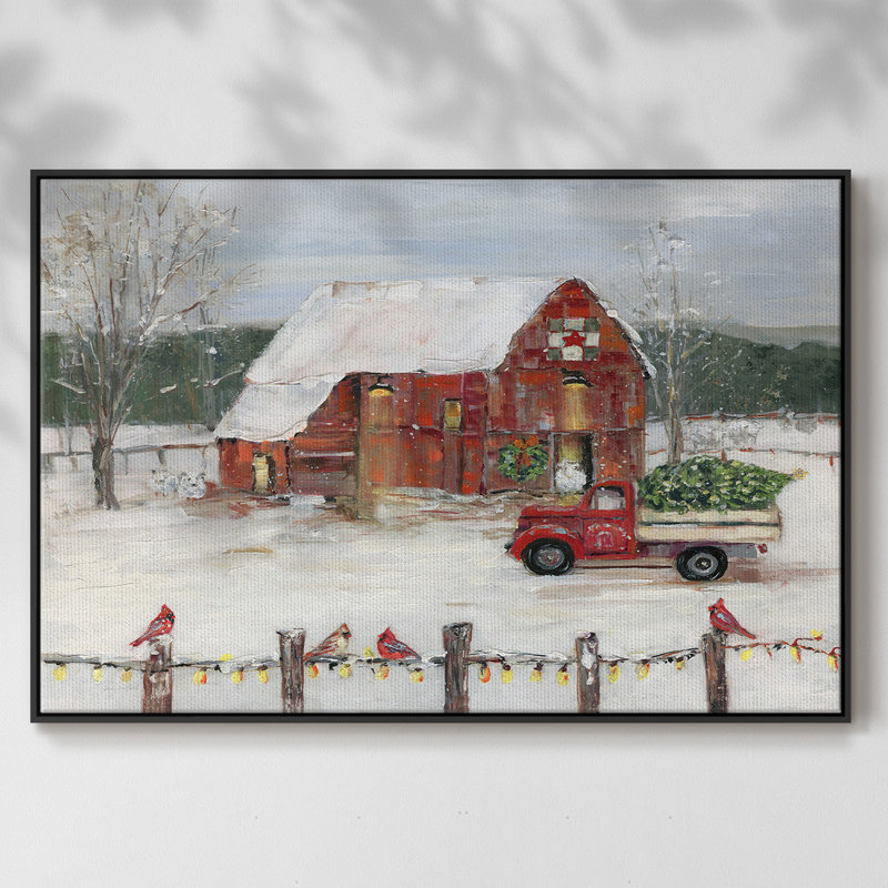 Christmas Farmyard, reproduction d'art sur toile, H 27 po x l 41 po x P 2 po, Cadre noir