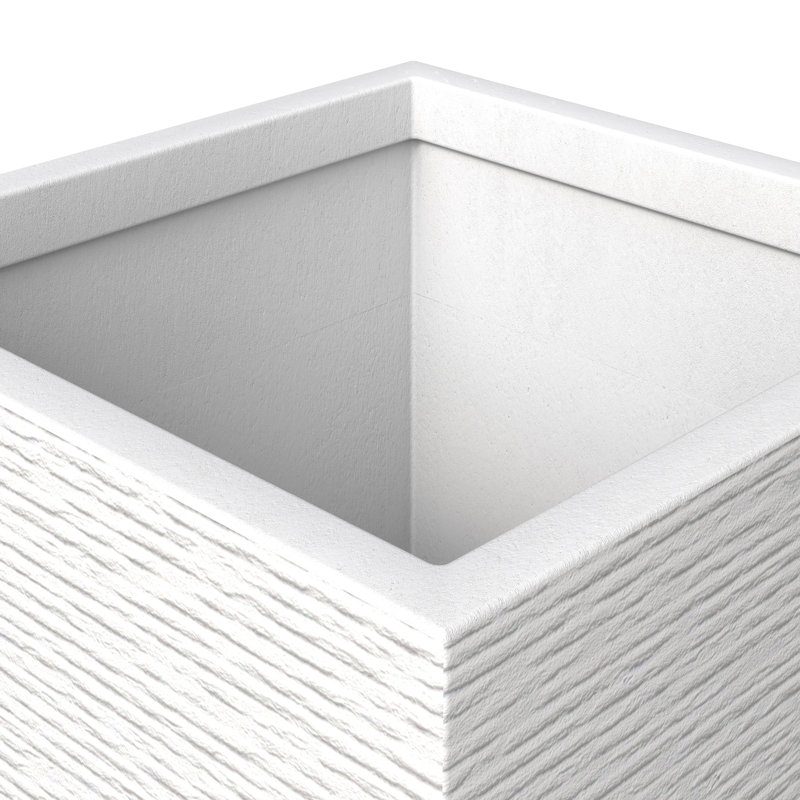 Grand pot à fleurs en argile texturée MGO avec trous pour percer Amelyne, Blanc, H 27,6 po x l 13,8 po x P 13,8 po