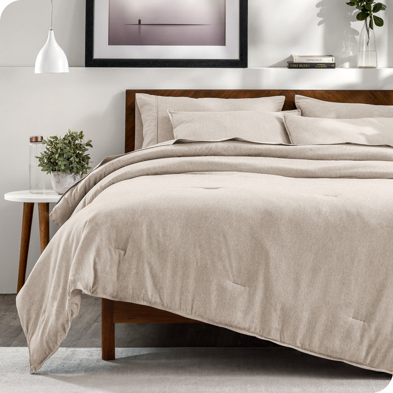 Complete Bedding Set - Soft Microfiber, Heather Pebble, Queen Comforter + 7 Additional Pieces