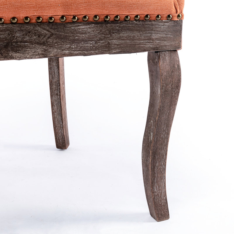 Paire de chaises de salle à manger latérales en orange, housse de siège en tissu épaissi, garniture cloutée bronze, support de pieds en bois massif, 28,6 po Profondeur de l'emballage, largeur de 22,4 po, hauteur de 21,24 à 35,08 po, 2 pièces, tissu, pieds,