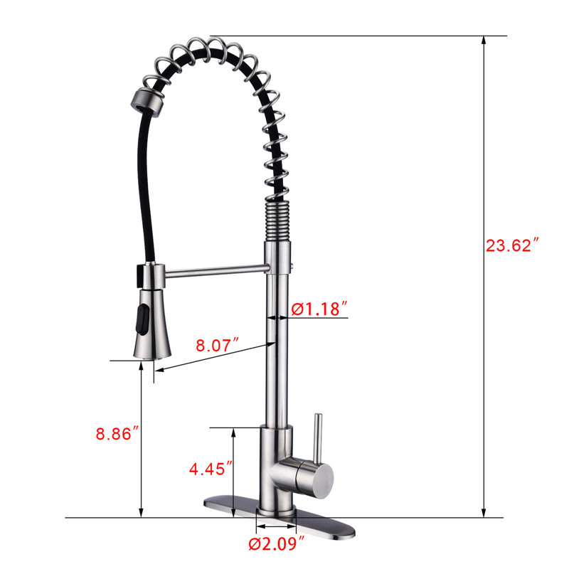 Robinet de cuisine moderne en nickel brossé avec tuyau flexible - Ressorts à poignée simple à grande arche, rétractable, pour briser l'oxydation et l'érosion