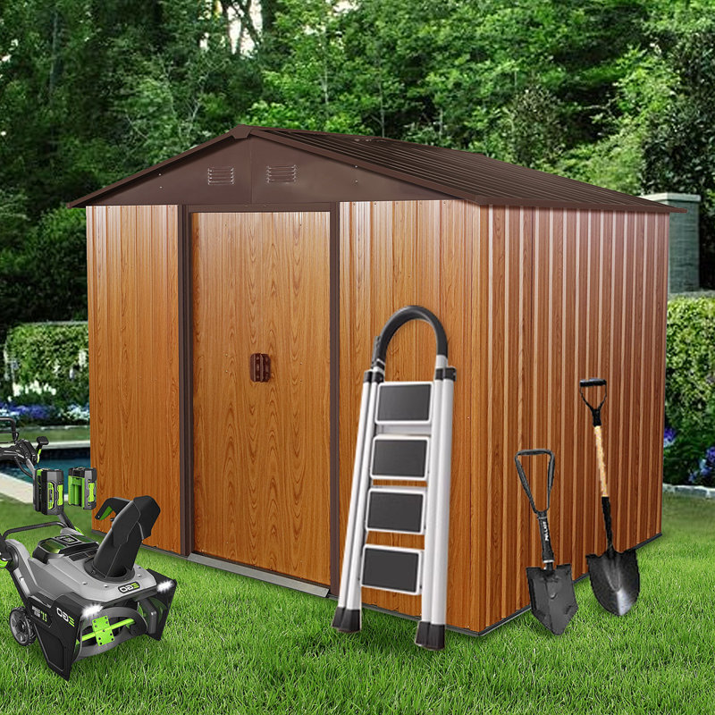8ft x 6ft Coffee Iron Outdoor Storage Shed with Floor Base